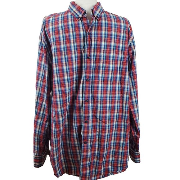 Hawker Rye Red Blue Plaid Button Up Collared Shirt Size XL - Picture 1 of 2